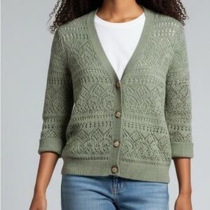 LOFT Women's Sage Green Open Knit Cardigan